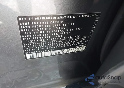 2022 Volkswagen Tiguan 2.0T Se z USA, uszkodzony, nr VIN 3VV2B7AX4NM031748